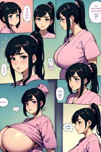 anime,pregnant,huge boobs,80s age,pouting lips face,black hair,ponytail hair style,light skin,comic,bar,side view,plank,nurse