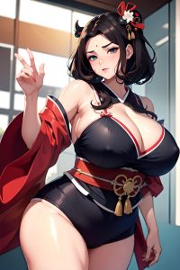 anime,chubby,huge boobs,30s age,seductive face,brunette,slicked hair style,dark skin,illustration,hospital,close-up view,jumping,geisha