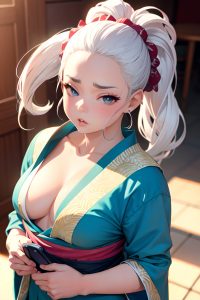 anime,chubby,small tits,50s age,serious face,white hair,ponytail hair style,light skin,soft anime,strip club,close-up view,cumshot,kimono