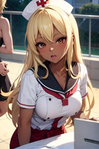anime,busty,small tits,50s age,orgasm face,blonde,straight hair style,dark skin,soft anime,train,front view,massage,nurse