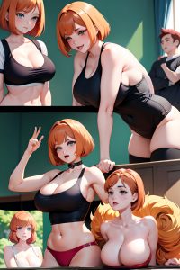 anime,busty,huge boobs,50s age,ahegao face,ginger,bobcut hair style,light skin,dark fantasy,gym,side view,jumping,schoolgirl