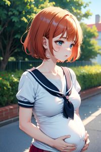 anime,pregnant,small tits,80s age,sad face,ginger,bobcut hair style,light skin,watercolor,gym,back view,on back,schoolgirl