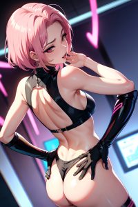 anime,busty,small tits,60s age,ahegao face,pink hair,slicked hair style,light skin,cyberpunk,hospital,back view,cumshot,stockings
