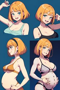 anime,pregnant,small tits,70s age,laughing face,ginger,bobcut hair style,light skin,illustration,wedding,side view,yoga,fishnet