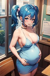 anime,pregnant,small tits,60s age,ahegao face,blue hair,pigtails hair style,dark skin,painting,restaurant,back view,t-pose,teacher