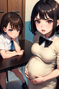 anime,pregnant,small tits,50s age,angry face,brunette,bangs hair style,dark skin,vintage,wedding,close-up view,plank,schoolgirl