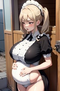 anime,pregnant,huge boobs,60s age,angry face,brunette,pigtails hair style,light skin,black and white,sauna,front view,sleeping,maid