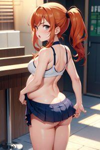 anime,pregnant,small tits,40s age,angry face,ginger,pigtails hair style,light skin,warm anime,strip club,back view,yoga,mini skirt