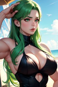 anime,muscular,huge boobs,60s age,pouting lips face,green hair,slicked hair style,light skin,dark fantasy,yacht,side view,cumshot,goth