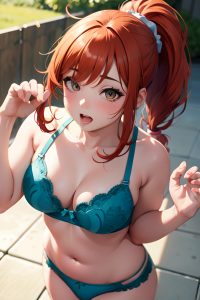 anime,chubby,small tits,20s age,ahegao face,ginger,ponytail hair style,light skin,painting,gym,close-up view,jumping,lingerie