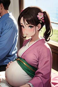 anime,pregnant,small tits,40s age,serious face,brunette,pigtails hair style,light skin,watercolor,wedding,close-up view,massage,kimono