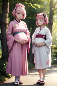 anime,pregnant,small tits,50s age,sad face,pink hair,bobcut hair style,light skin,soft anime,forest,front view,t-pose,geisha