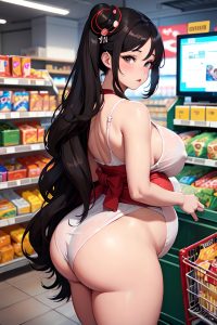anime,pregnant,huge boobs,50s age,pouting lips face,brunette,messy hair style,dark skin,crisp anime,grocery,back view,gaming,geisha