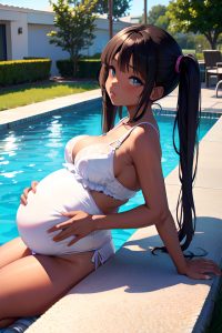 anime,pregnant,small tits,18 age,sad face,brunette,pigtails hair style,dark skin,soft anime,pool,side view,gaming,lingerie