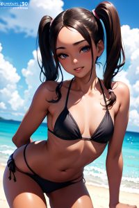 anime,skinny,small tits,30s age,ahegao face,brunette,pigtails hair style,dark skin,illustration,yacht,front view,gaming,bikini
