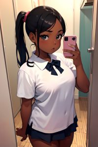 anime,chubby,small tits,30s age,serious face,black hair,ponytail hair style,dark skin,mirror selfie,changing room,front view,cumshot,schoolgirl