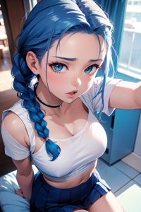 anime,busty,small tits,80s age,orgasm face,blue hair,braided hair style,light skin,film photo,snow,close-up view,spreading legs,schoolgirl