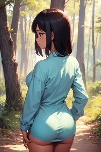 anime,busty,small tits,50s age,sad face,ginger,straight hair style,dark skin,illustration,forest,back view,t-pose,teacher