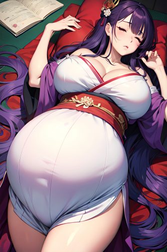 anime,pregnant,huge boobs,18 age,sad face,purple hair,straight hair style,dark skin,watercolor,wedding,front view,sleeping,geisha