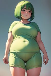 anime,chubby,small tits,18 age,sad face,green hair,bobcut hair style,light skin,watercolor,gym,front view,cumshot,pajamas