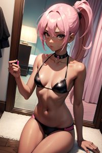 anime,skinny,small tits,50s age,serious face,pink hair,ponytail hair style,dark skin,mirror selfie,casino,close-up view,bathing,fishnet