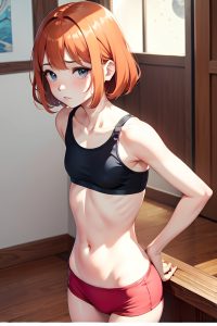 anime,skinny,small tits,50s age,sad face,ginger,bangs hair style,light skin,comic,moon,front view,plank,bra