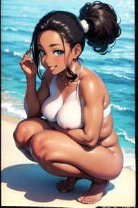 anime,chubby,small tits,80s age,happy face,brunette,slicked hair style,dark skin,black and white,yacht,front view,squatting,nude