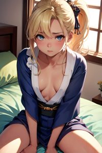 anime,skinny,small tits,50s age,sad face,blonde,ponytail hair style,dark skin,watercolor,bedroom,close-up view,spreading legs,kimono