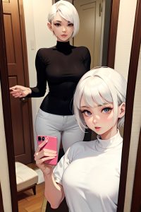 anime,skinny,small tits,60s age,seductive face,white hair,pixie hair style,light skin,mirror selfie,wedding,front view,cumshot,teacher