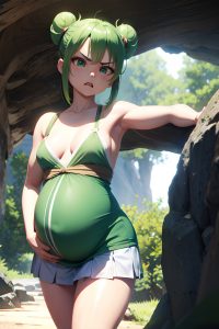 anime,pregnant,small tits,20s age,angry face,green hair,hair bun hair style,light skin,3d,cave,close-up view,cumshot,schoolgirl