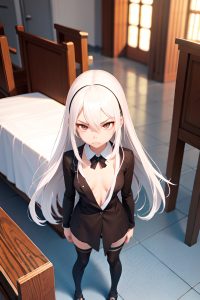anime,skinny,small tits,30s age,angry face,white hair,straight hair style,light skin,3d,church,close-up view,t-pose,stockings