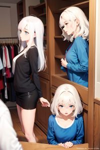 anime,skinny,small tits,40s age,orgasm face,white hair,messy hair style,light skin,vintage,changing room,side view,plank,teacher