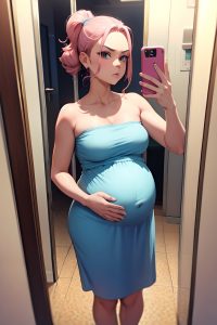 anime,pregnant,small tits,30s age,serious face,pink hair,slicked hair style,light skin,mirror selfie,train,front view,on back,nude