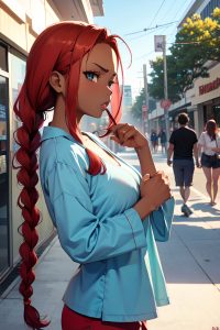 anime,busty,small tits,40s age,angry face,ginger,braided hair style,dark skin,painting,mall,side view,cumshot,pajamas
