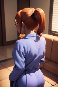 anime,muscular,small tits,50s age,sad face,ginger,pigtails hair style,dark skin,3d,couch,back view,t-pose,bathrobe