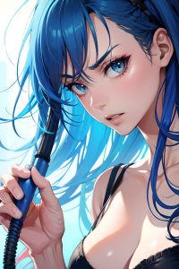 anime,skinny,small tits,20s age,angry face,blue hair,messy hair style,light skin,cyberpunk,shower,close-up view,t-pose,teacher