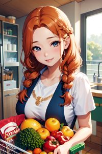 anime,busty,small tits,30s age,happy face,ginger,braided hair style,light skin,painting,grocery,close-up view,cumshot,teacher