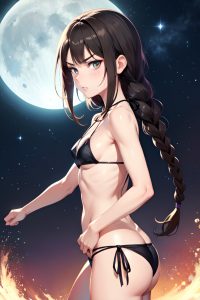 anime,skinny,small tits,20s age,angry face,brunette,braided hair style,light skin,dark fantasy,moon,side view,cumshot,bikini