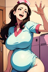 anime,pregnant,huge boobs,80s age,laughing face,brunette,slicked hair style,light skin,illustration,prison,front view,cumshot,nurse