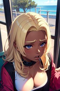 anime,muscular,small tits,80s age,orgasm face,blonde,slicked hair style,dark skin,illustration,bus,close-up view,working out,goth