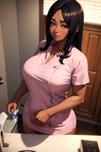 anime,chubby,small tits,70s age,seductive face,black hair,straight hair style,dark skin,3d,bathroom,close-up view,gaming,nurse