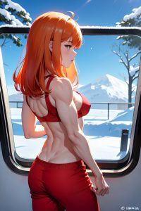 anime,muscular,small tits,60s age,shocked face,ginger,bangs hair style,light skin,skin detail (beta),snow,back view,working out,pajamas