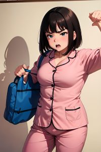 anime,chubby,small tits,60s age,angry face,brunette,bangs hair style,light skin,comic,snow,side view,on back,pajamas