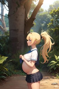 anime,pregnant,small tits,18 age,ahegao face,blonde,ponytail hair style,dark skin,dark fantasy,jungle,side view,jumping,schoolgirl