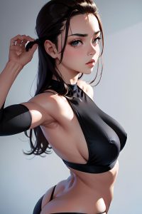 anime,busty,small tits,40s age,serious face,brunette,slicked hair style,light skin,charcoal,gym,back view,t-pose,lingerie
