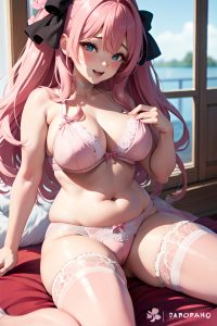 anime,chubby,small tits,30s age,ahegao face,pink hair,straight hair style,light skin,warm anime,wedding,front view,eating,lingerie