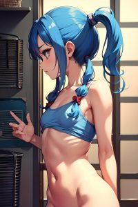 anime,skinny,small tits,70s age,sad face,blue hair,pigtails hair style,light skin,skin detail (beta),prison,side view,t-pose,teacher
