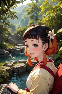 anime,chubby,small tits,18 age,happy face,ginger,straight hair style,light skin,vintage,jungle,side view,gaming,geisha