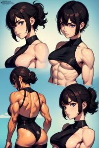 anime,muscular,small tits,70s age,seductive face,black hair,pixie hair style,dark skin,illustration,hospital,back view,massage,stockings