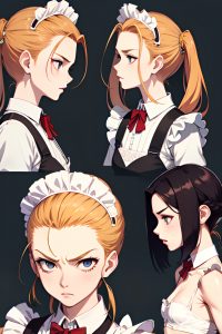 anime,skinny,small tits,50s age,angry face,ginger,slicked hair style,light skin,skin detail (beta),wedding,side view,working out,maid